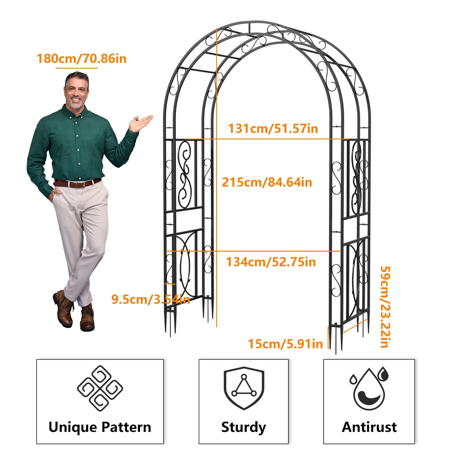 Outdoor Metal Garden Arch Trellis, Gothic Arbor for Wedding Ceremony, Climbing Plants Frame Stand Support, Tall 85"