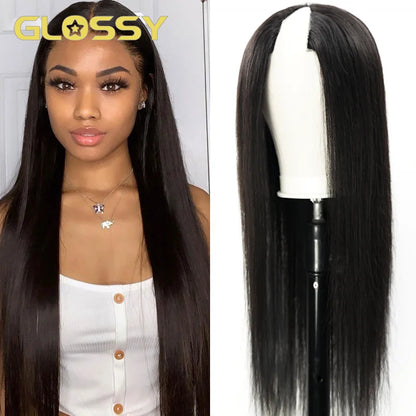 30 34 Inch Straight V U Part Wig Human Hair No Leave Out Thin Part Wigs for Women 250 Density Glueless Wig Ready To Wear On Sale