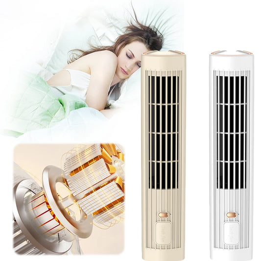 Electric Table Fan 1200mAh Mini Vertical Air Conditioner Bladeless Tower Fan USB Rechargeable 3 Speed Bladeless Floor Air Cooler