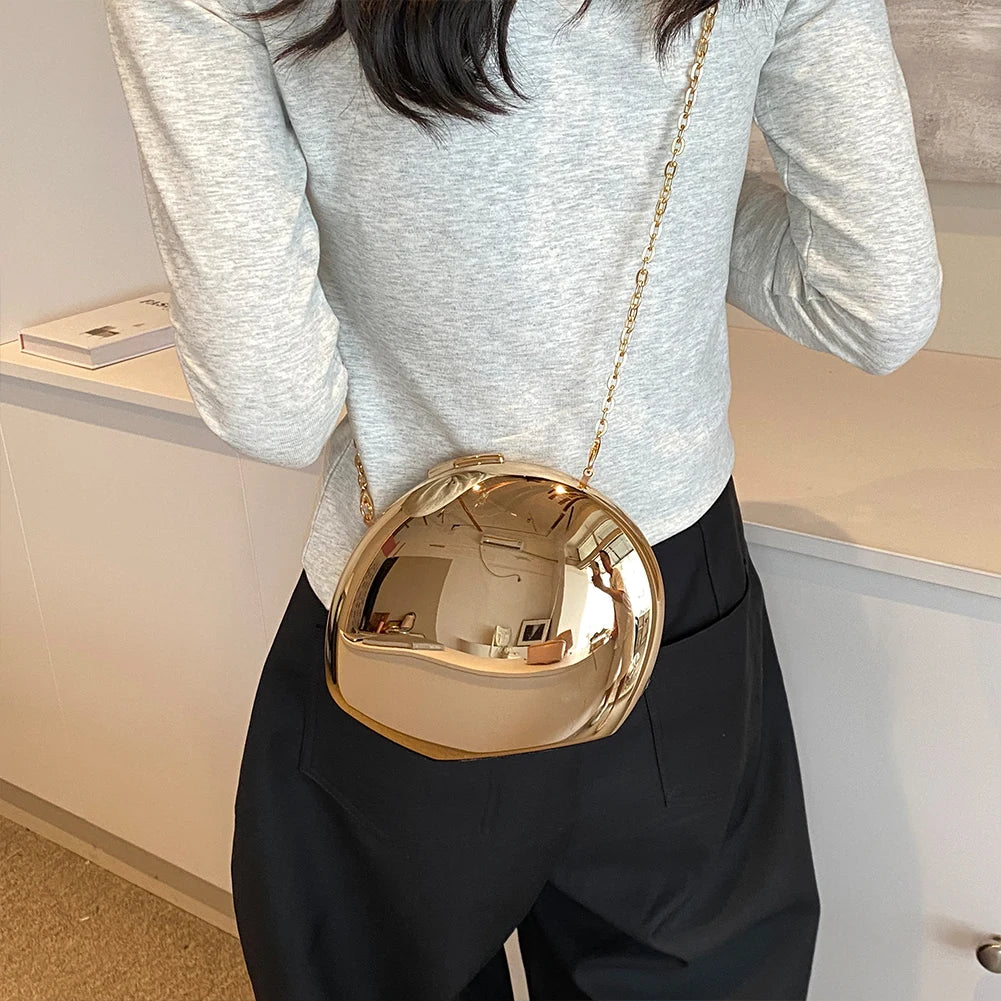 2024 Acrylic Shining Shoulder Bag Metal Oval Shaped Women Crossbody Bags Luxury Designer Handbag Novelty Clutch Purse with Chain