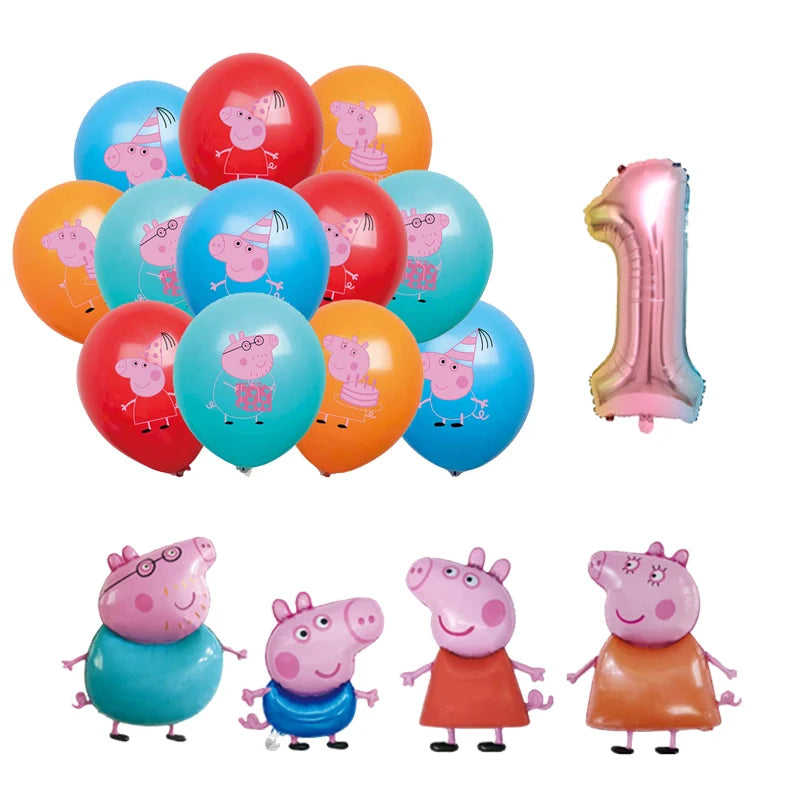 Peppa Pig Birthday Party Decoration Banner Cartoon George Page Balloons Paper Plates Disposable Tableware Decor Background