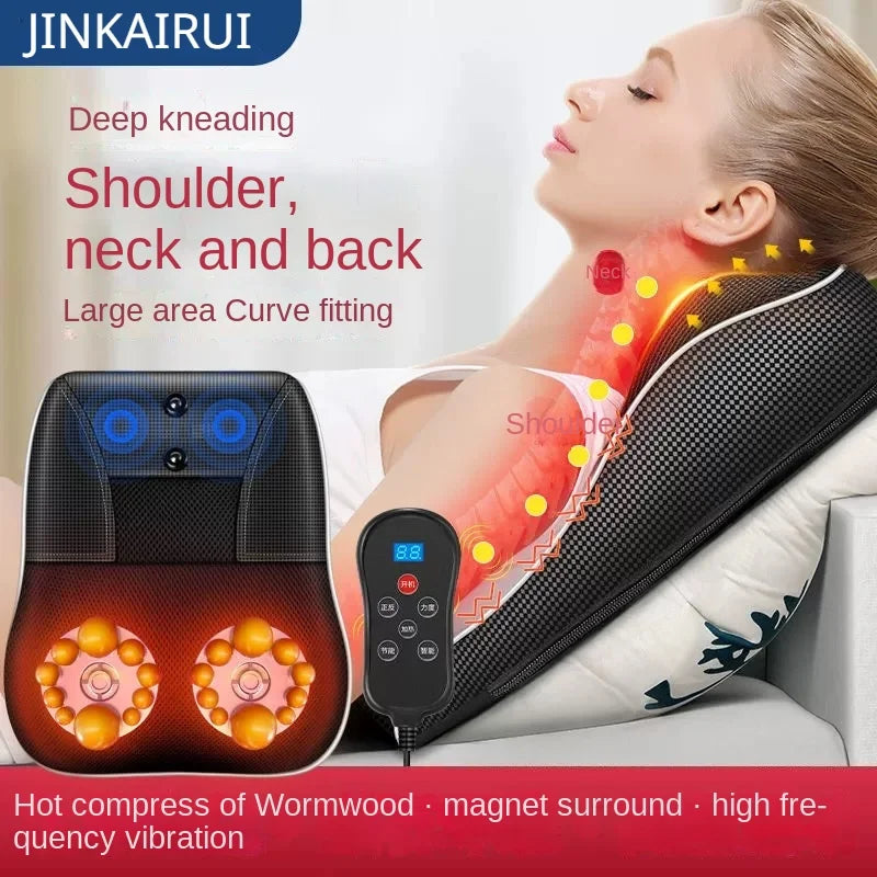 Jinkairui Electric Shiatsu Head Neck Cervical Ttraction Body Massager Car Back Pillow with Heating Vibrating Massage Device