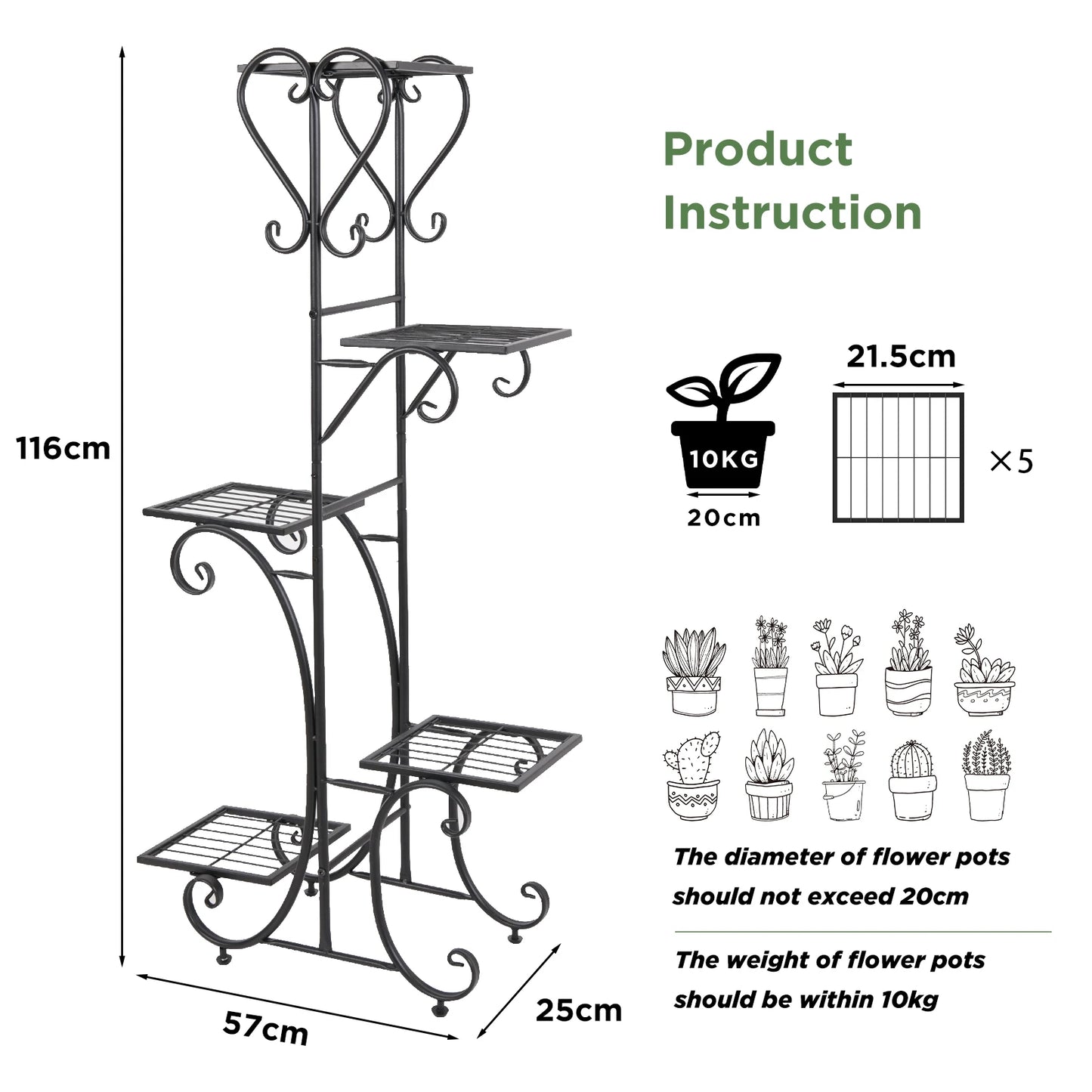 5 Tier Extra Large Indoor Outdoor Metal Plant Stand Shelf Anti Rust Iron Garden Flower Pot Holder Rack