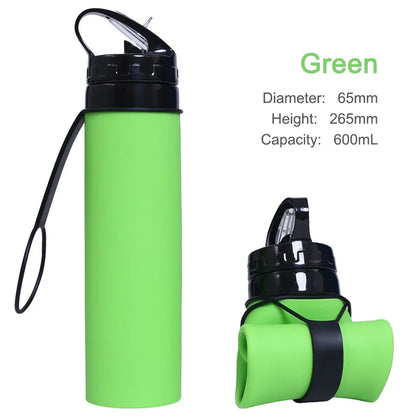 600ml Portable Water Cup Lightweight Silicone Sports Bottle Reusable Foldable Detachable with Suction Tubes Outdoor Accessories