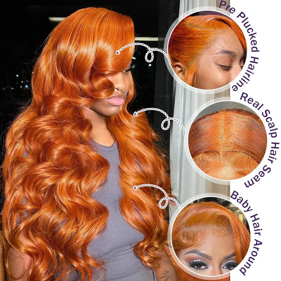 350 Ginger Orange Colord Body Wave Lace Front Wigs Human Hair 13X5 Lace Front Wigs Human Hair HD Transparent Lace Wig For Women