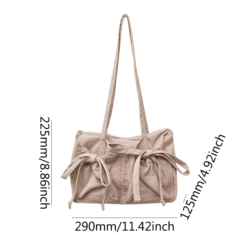 Women's Bags Bow Knot Pleated Nylon Shoulder Bag Fashion Sweet Pink Designer Lady Luxury Brand Tote Bag Spring Summer Armpit Bag