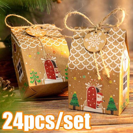 24pcs Christmas Party Gift Package Boxes Bags Christmas Paper Gift Bag Craft Paper Candy Boxes Xmas Assortment Party navidad