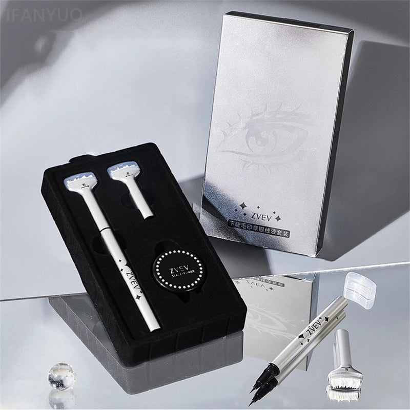 Waterproof Lower Eyelash Stamp Set Quick Dry Portable 0.01mm Tip Eye Liner Lower Lash Stamp with Ink False Eyelashes Accessories