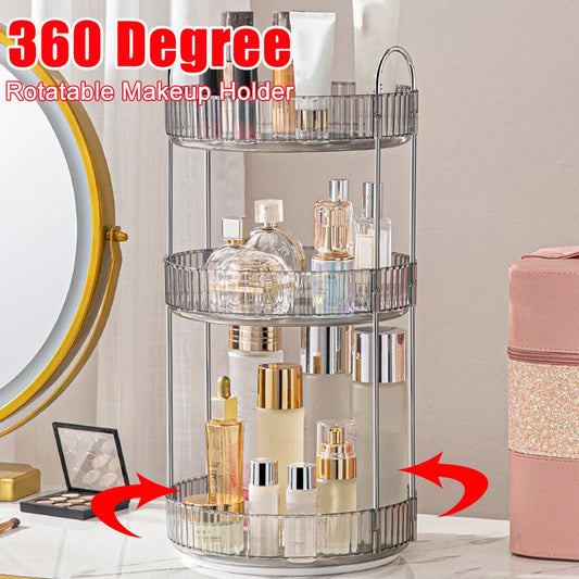 360 Degree Rotation Make Up Organizer Box Transparent Fashion Cosmetic Organizer Multi-Function Detachable Dressing Table