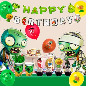 Plants vs Zombies Party Supplies,169pcs Plants vs Play Game Zombies Party Kit-Balloons Banner Backdrop Stickers Plates Cups etc