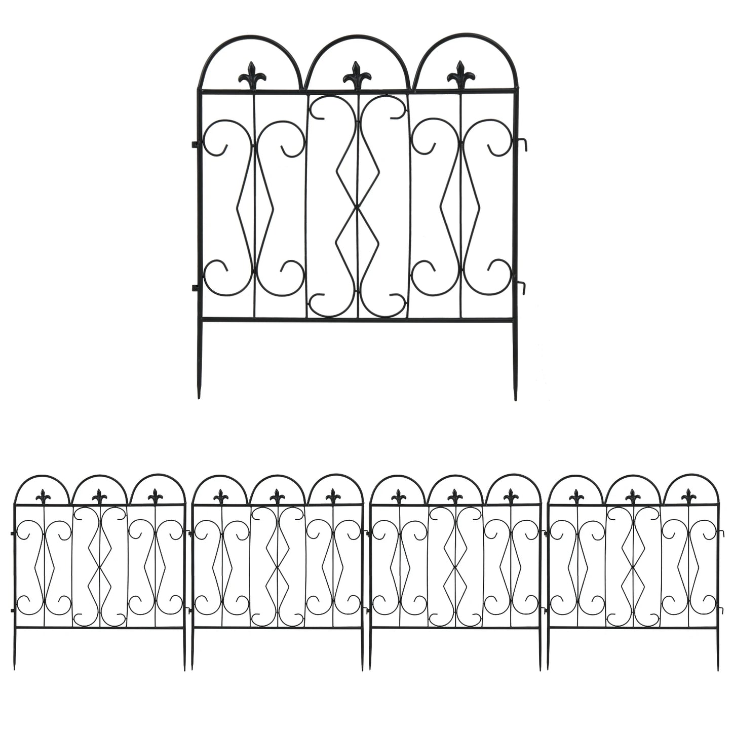 Rustproof Metal Garden Fence Panels, Border Edge, Flower Bed, Animal Dog Barrier, Border Edge, 32in x 10ft, 5 Pack