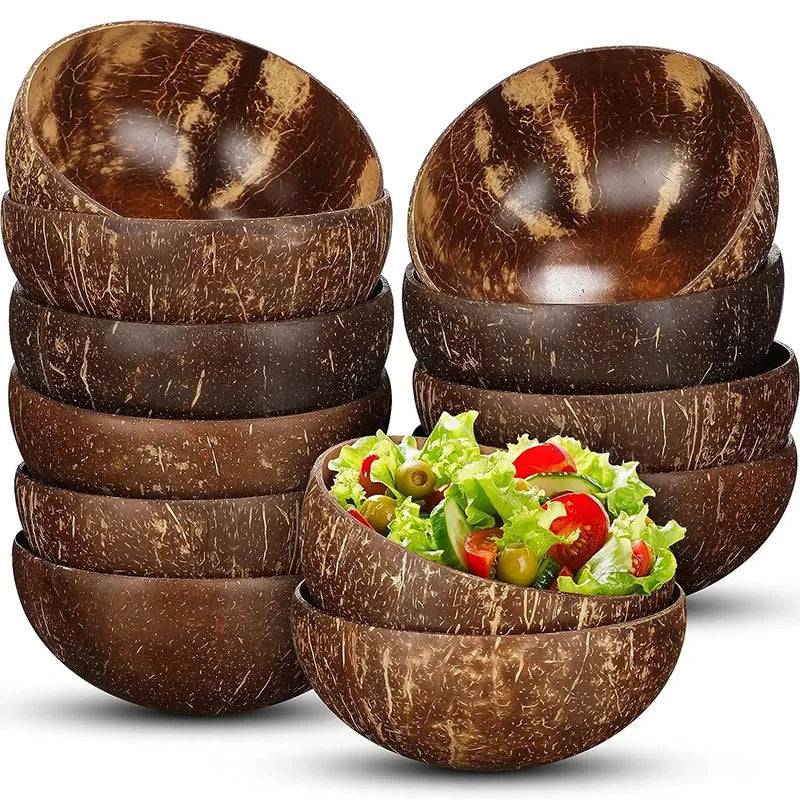 WIKHOSTAR Coconut Bowls For Serving Dishes Wooden Salad Natural Coconut Shell Bowl  Bowl Serving Utensils Breakfast Party