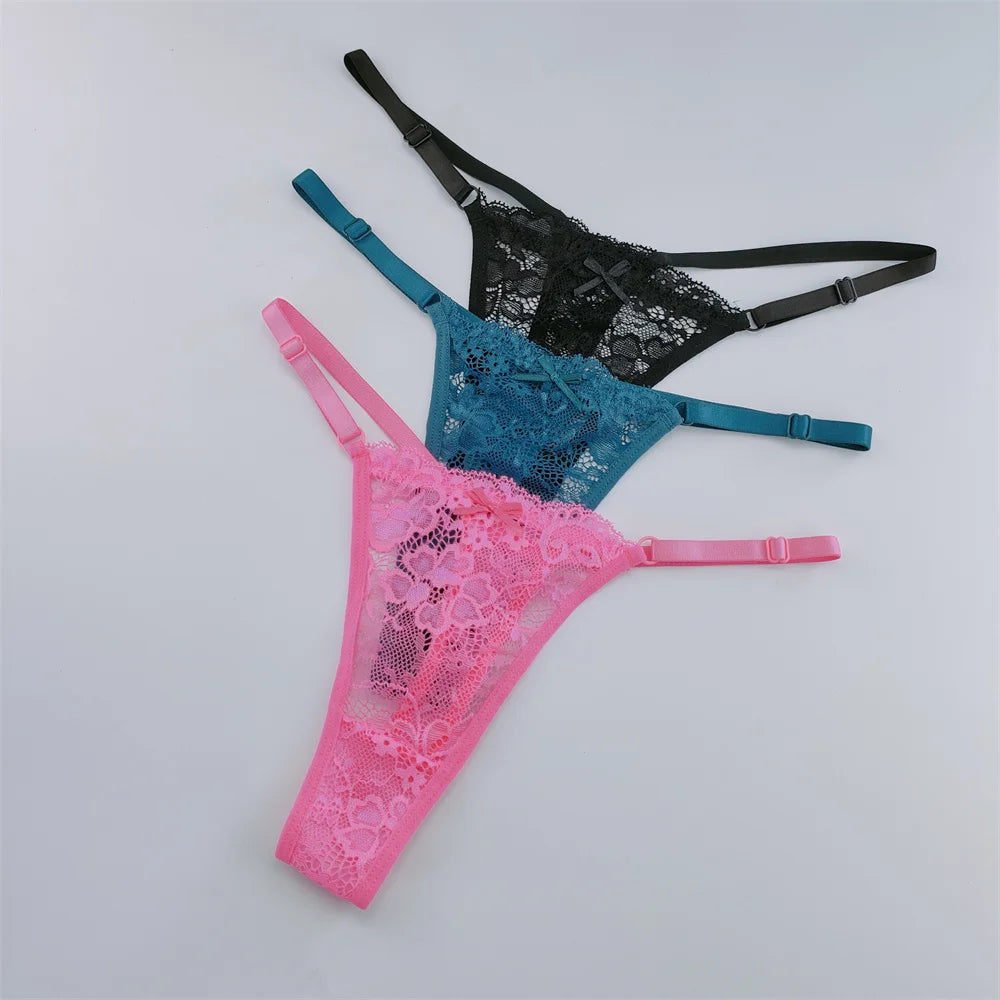 3Pcs Lace Thongs Women Lace Low Waist Panties Sexy Transparent Underwear Fashion Breathable G-string Ladies Intimates Lingerie