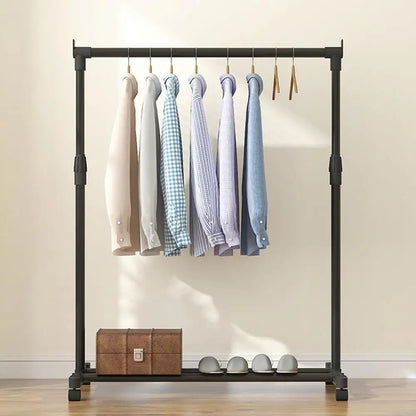 ﻿New Telescopic Clothes Rack Heavy-Duty Double Pole Lifting Clothes Hanger Telescopic Mobile Hanging Clothes Rack For home