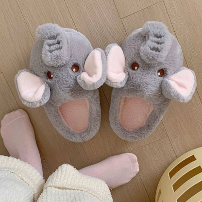 Plush Elephant Slippers Slip-on House Shoes Cute Thermal Home Slippers Comfortable Fluffy Couple Slippers Non-Slip for Men Women