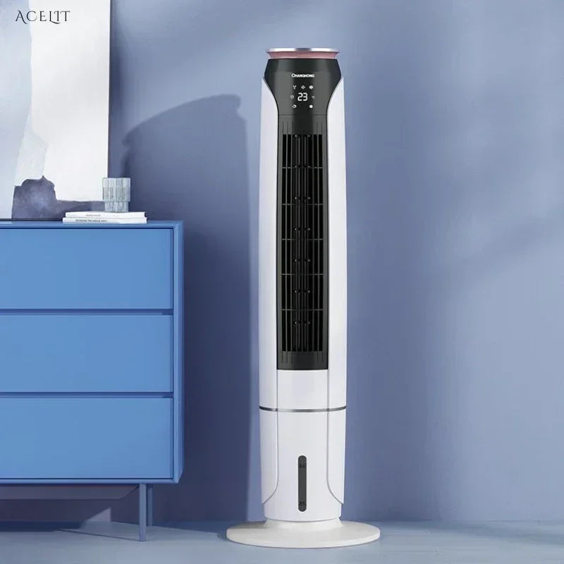 Household vertical water-cooled fan/air cooler with humidifying function for living room and bedroom. Electric fan.