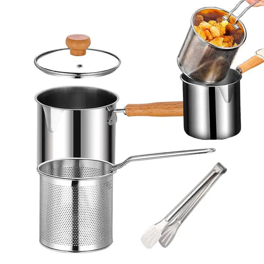 2 in 1Deep Frying Pot Kitchen Fryer With Strainer Stainless Steel Tempura Fryer Pan Fry Pot Chicken Fried Chicken Cooking Tools