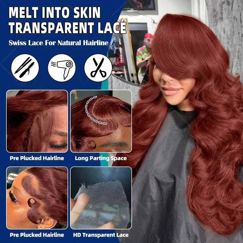 30 32 Inch Brazilian Reddish Brown 13x4 13x6 HD Lace Front Wigs Human Hair Body Wave 250% Colored Lace Frontal Wig For Women