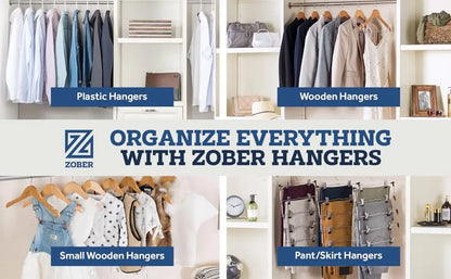 ZOBER Wooden Hangers 20 Pack Heavy Duty Non Slip Wood Hangers for Coats Jackets Suits Pants Clothes Hangers for Closet W/ Bar