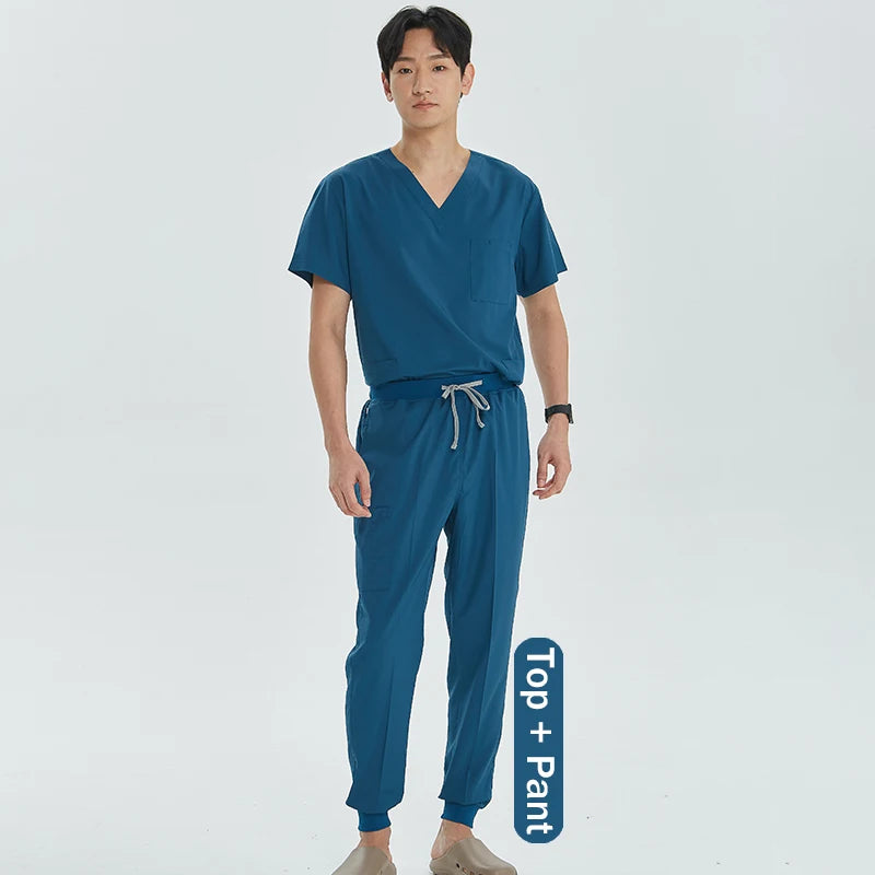 Unisex Medical Uniforms V-neck Top Jogger Pants Scrub Set Stretch Surgical Workwear Dentist Vet Nursing Suit Doctor Outfit S21