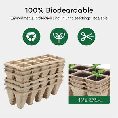 120 Cells Peat Pots Seed Starter Trays, 12 Packs Biodegradable Seedling Pots Germination Trays with 15 Pcs Plant Labels