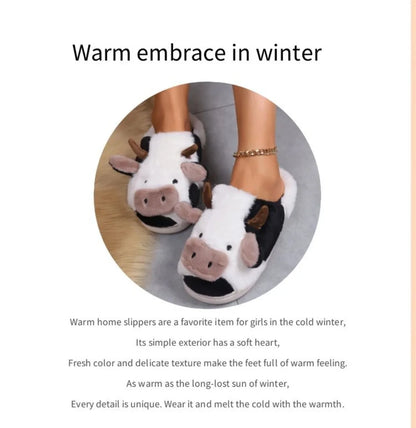 Pallene Cow milk Fuzzy Slippers Women Winter Cartoon Fur Slippers Soft Cozy Plush House Shoes Female Bedroom Cute Furry Slides