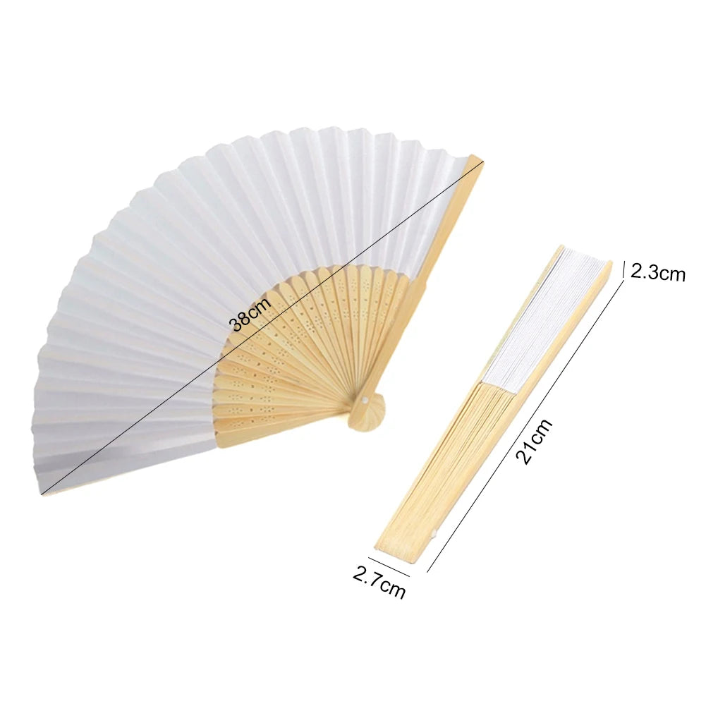 100-1PCS Hand Held Paper Fans Blank White Bamboo Folding Fans for Wedding Gift Party Dance DIY Decoration Personalised Fan