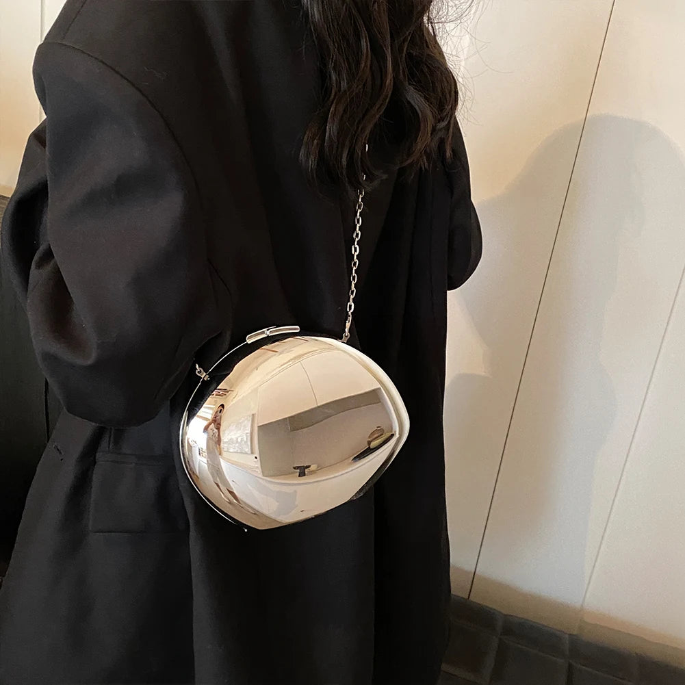 2024 Acrylic Shining Shoulder Bag Metal Oval Shaped Women Crossbody Bags Luxury Designer Handbag Novelty Clutch Purse with Chain