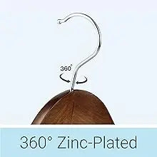 ZOBER High-Grade Wide Shoulder Wooden Hangers 6 Pack for Closet, Non Slip Pants Bar, Holds Upto 20lbs