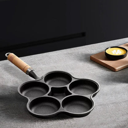 5 Round Holes Egg Frying Pan Cast Iron Cookware Pancake Pan Creative Breakfast Grill Cooking Pot for Gas Stove Induction Cooker