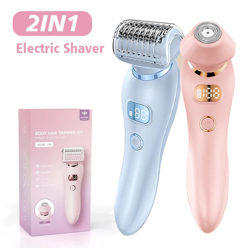 Electric Razors Shaver for Women, 2 in 1 Bikini Trimmer for Women, IPX7 Waterproof Pubic Hair Trimmer Women Wet & Dry Use