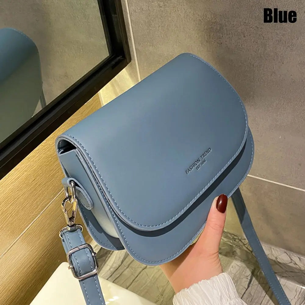 Trendy Saddle Shoulder Bag Women PU Leather Crossbody Bag Simple Solid Color Flap Messenger Bag Fashion Handbags Pouch