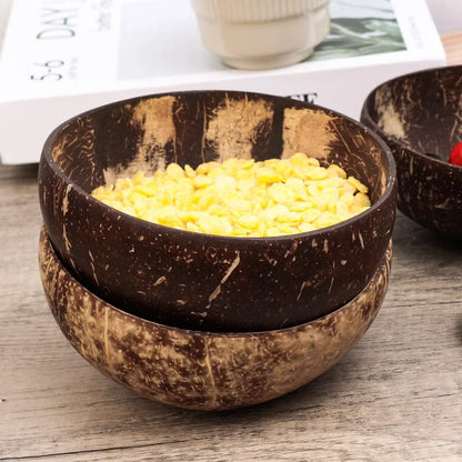 5/1PCS Natural Coconut Bowls Reusable Wooden Tableware with Spoon Dessert Fruit Salad Yogurt Coconut Bowl Home Kitchen Supplies