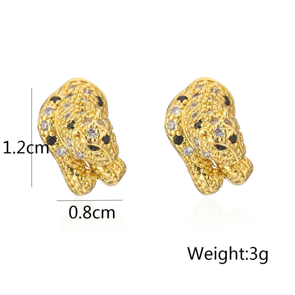 NEWBUY 2024 New Fashion Gold Color Stainless Steel Wedding Jewelry Luxury AAA CZ Zircon Leopard Earrings For Elegant Women Gift