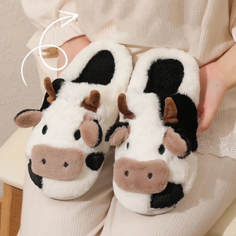 Women Warm Fur Slippers Couples House Non-Slip Soft Shoes Men Comfort Flat Heel Home Indoor Bedroom Cotton Cute Slippers