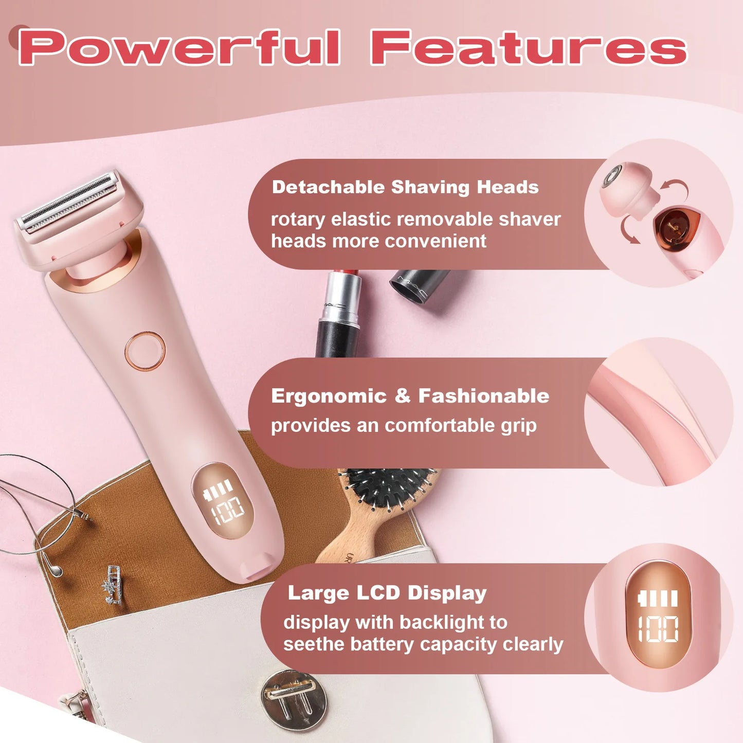 Electric Razors for Women 2 In 1 Bikini Trimmer Face Shavers Hair Removal for Underarms Legs Ladies Body Trimmer IPX7 Waterproof