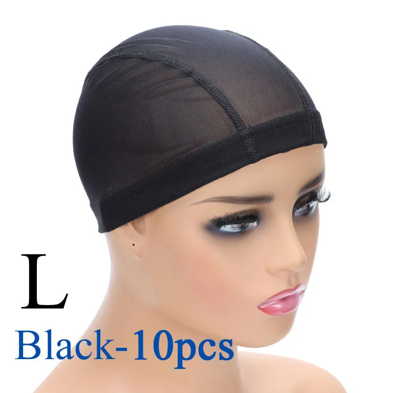 Wig Cap Mesh Bald Cap for Wigs Making 6 Pcs/Lot Stretchable Weaving Net Cap with Wide Elastic Band Black Color S/M/L Size