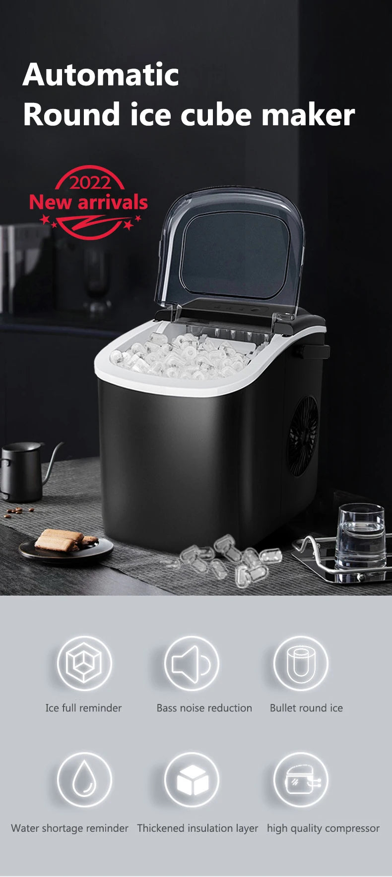 15KG/24H Electric Bullet Round Ice Making Machine Commercial Portable Cylindrical Ice Maker Automatic cleaning For Milk Tea Shop