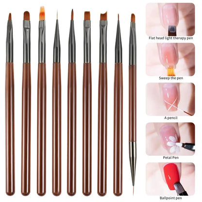 9PCS UV Gel Nail Brush Liner DIY Painting Pen Manicure Acrylic Drawing Brush for Nail Art Design Nails Tip Display Painting Tool