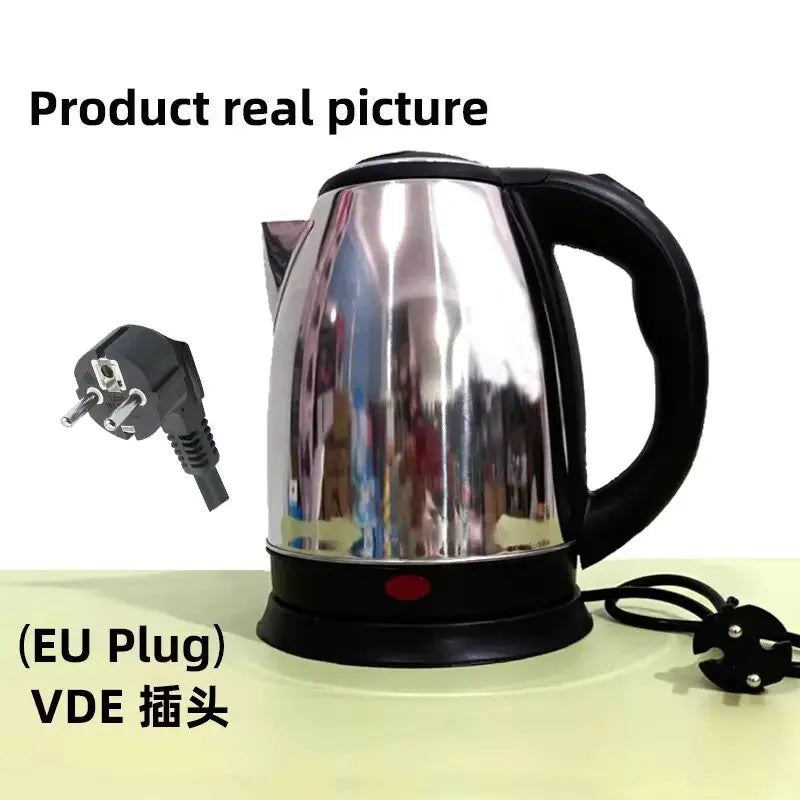 2L 220V Stainless Steel Electric Kettle Silver Black Base Separation Desion Rust-resistant Durable for Home During Travel NEW