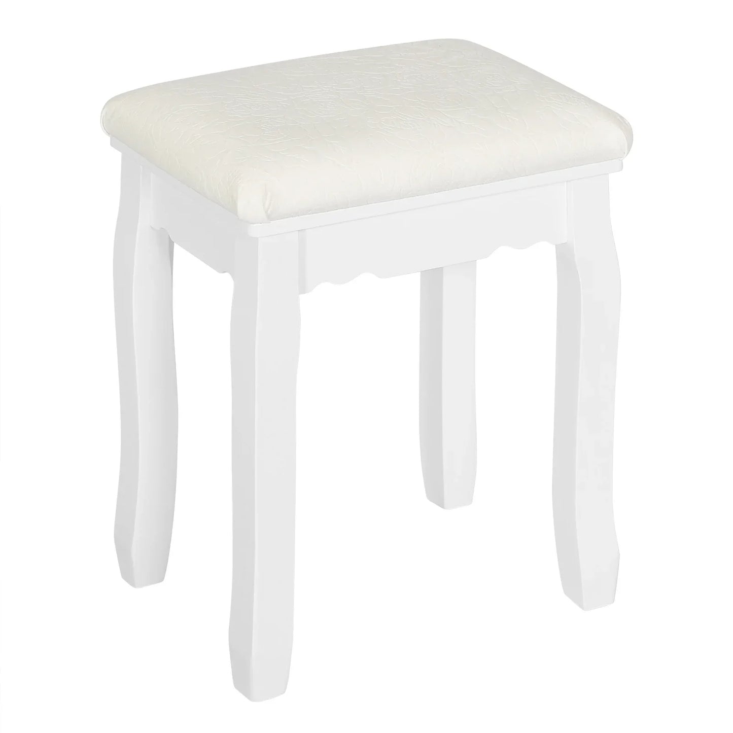 1PC Baroque Style White Dressing Stool 38x28.5x45cm Velvet Upholstered Makeup Vanity Chair Piano Bench Pouf for Bedroom