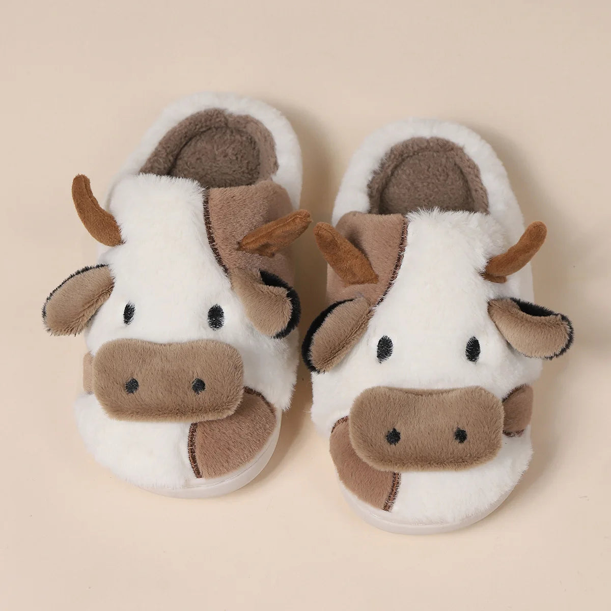 Pallene Cow milk Fuzzy Slippers Women Winter Cartoon Fur Slippers Soft Cozy Plush House Shoes Female Bedroom Cute Furry Slides