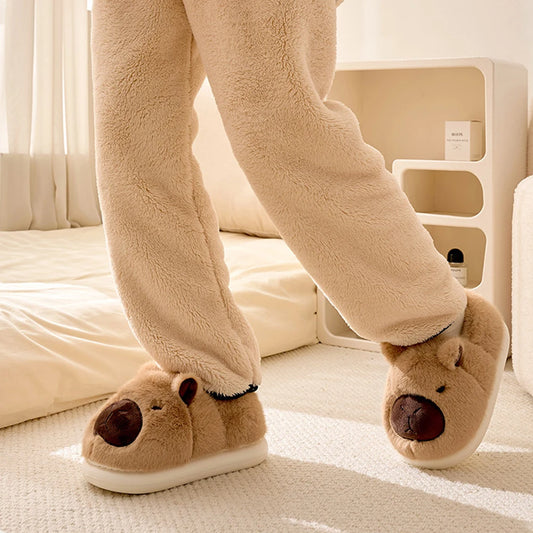 Plush Capybara Slippers Comfortable Slip-on House Shoes Non-Slip Fluffy Couple Slippers Furry Animal Slippers for Indoor Bedroom