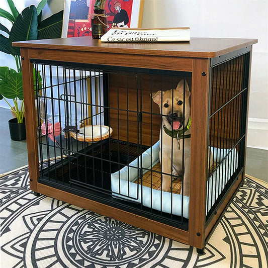 Wooden and Metal Pet Cage, Dog Crate, End Table Furniture, Double Doors, Removable Tray, Cage, Kennel House, 25 in, 32 in, 39 in