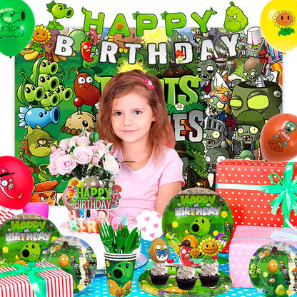 Plants vs Zombies Party Supplies,169pcs Plants vs Play Game Zombies Party Kit-Balloons Banner Backdrop Stickers Plates Cups etc