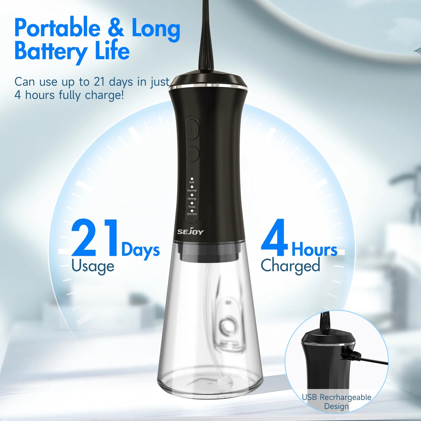 Water Flosser Cordless Electric Teeth Oral Irrigator Rechargeable 5 Modes 9 Jet Tips Portable Irrigator Dental for Travel Home