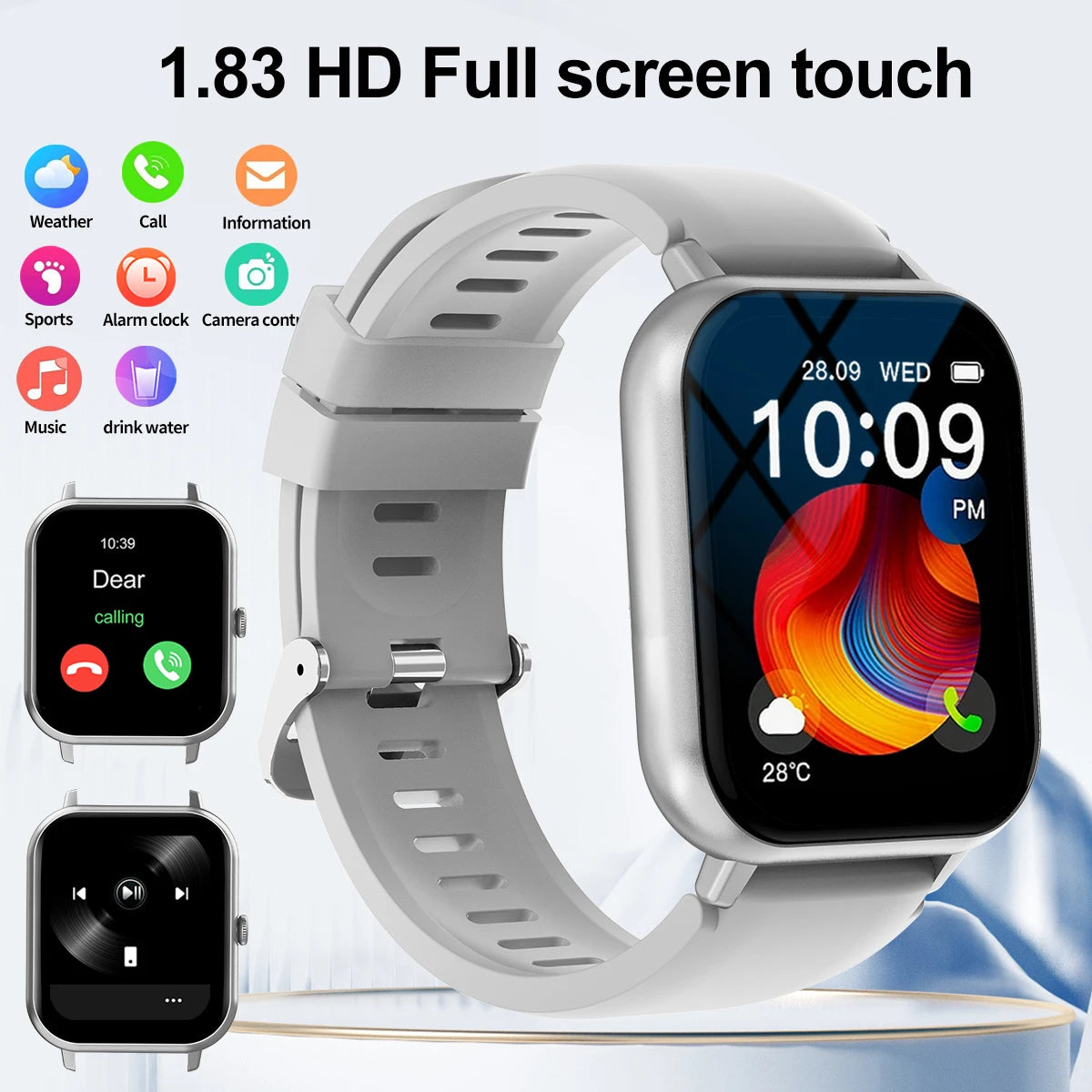 Smart watch, wireless calls/wireless music,message reminders,custom watch face wallpaper, suitable for Android and iPhone phones