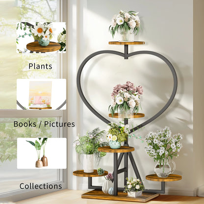 5-Tiered Plant Stand Heart-shape Flower Display Rack Holder for Balcony, Outdoor Garden