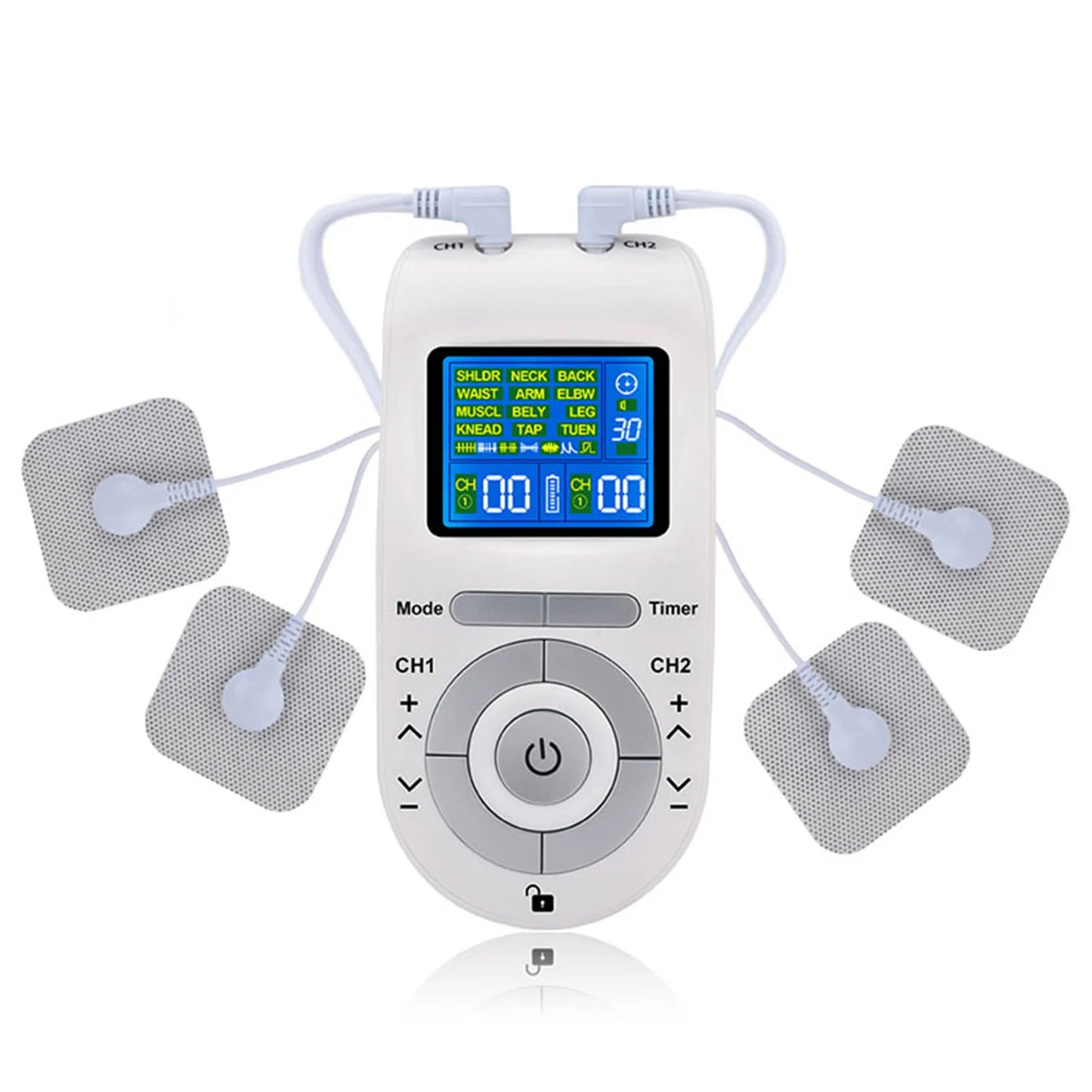 Portable Dual-Channel TENS&EMS Device Pulse Massager Muscle Stimulator Unit 12 Massage Modes 40 Strength Levels Adjustable Timer