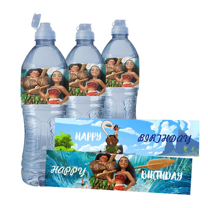 24pcs Disney Moana Water Bottle Wraps self-adhesive Sticker Label Baptism Baby Shower packing Birthday Party Decoration Supplies